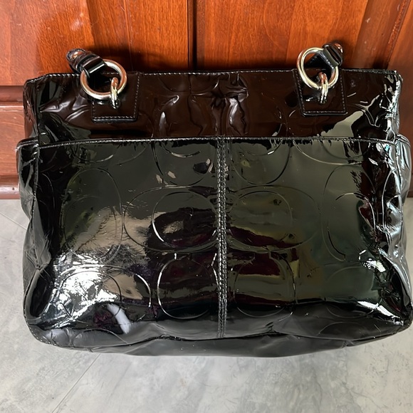 Coach  Vintage  black patent leather shoulder bag  small tote  Silvertone HW EUC - Picture 8 of 17